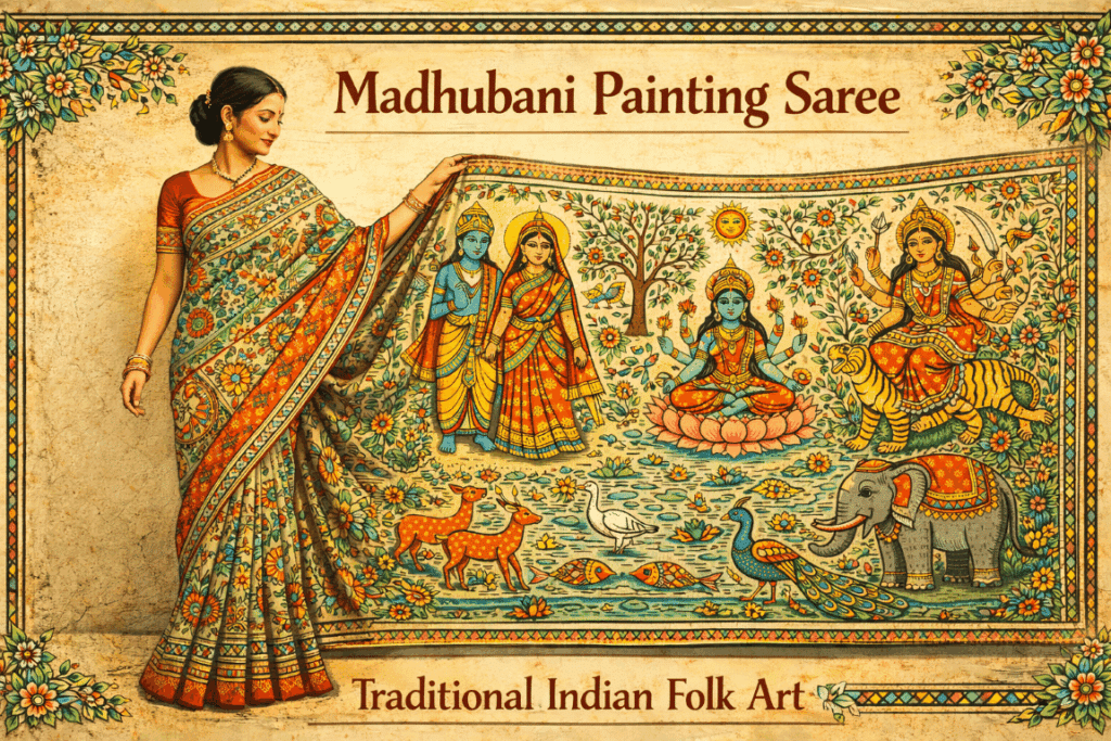 madhubani painting saree
