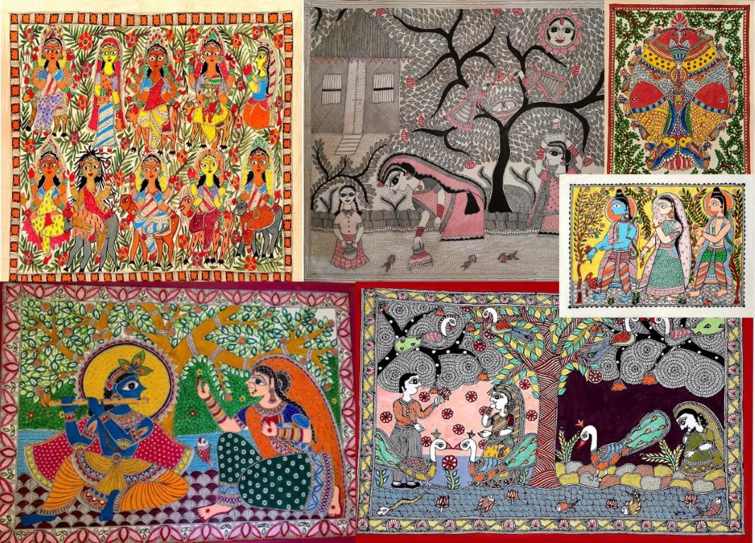 Best Madhubani Artist Rajni Dutta creating intricate Madhubani paintings inspired by Indian mythology and folk traditions