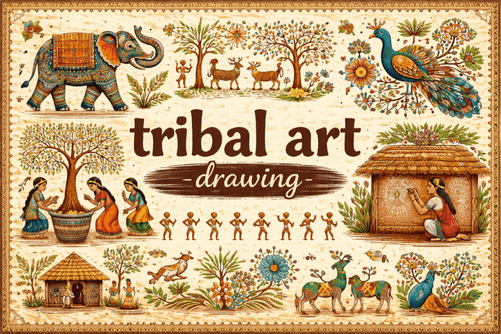 Tribal art drawing warli art